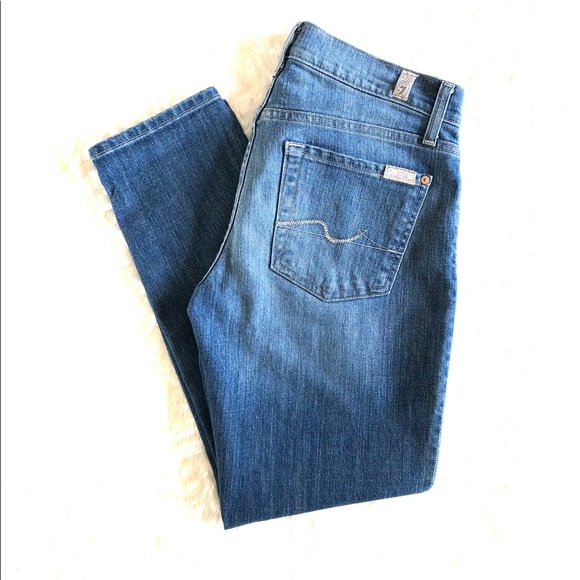 7 For All Mankind Jeans Sz 27 Blue Ankle Crop Roxanne Skinny Leg - Picture 4 of 9